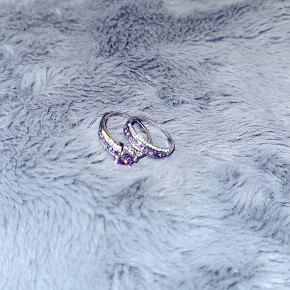 Amethyst Wedding Ring Set Sterling Silver Plated stamped .925 - Picture 7 of 7